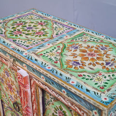 Indian Hand Painted Solid Wood Cabinet Multicolour 90X43X97 Cm
