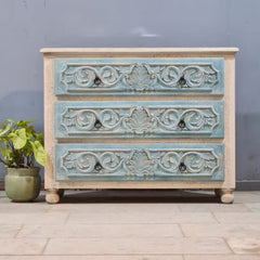Hand Carved Solid Wood Chest of Drawer 114X45X90 cm