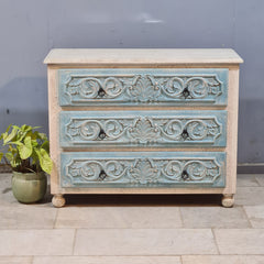 Hand Carved Solid Wood Chest of Drawer 114X45X90 cm