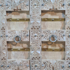 Indian Vintage Hand Carved Old Door Cabinet Wardrobe White 90X45X180 cm
