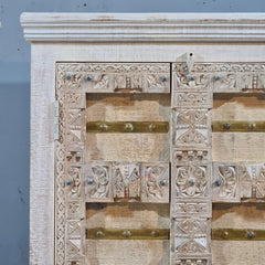 Indian Vintage Hand Carved Old Door Cabinet Wardrobe White 90X45X180 cm