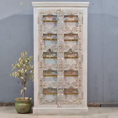 Indian Vintage Hand Carved Old Door Cabinet Wardrobe 90X45X180 cm