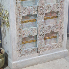 Indian Vintage Hand Carved Old Door Cabinet Wardrobe 90X45X180 cm
