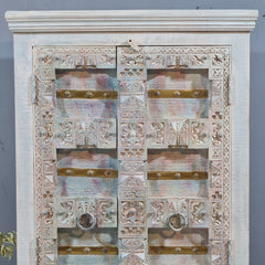 Indian Vintage Hand Carved Old Door Cabinet Wardrobe 90X45X180 cm