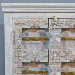 Indian Vintage Hand Carved Old Door Cabinet Wardrobe 90X45X180 cm