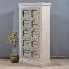 Indian Vintage Hand Carved Old Door Cabinet Wardrobe 90X45X180 cm