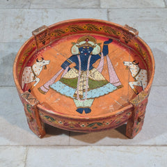 Hand Painted Solid Wood Chakki Grinder Coffee Table 70X70X26 cm