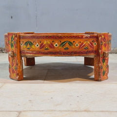 Hand Painted Solid Wood Chakki Grinder Coffee Table 70X70X26 cm