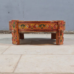 Hand Painted Solid Wood Chakki Grinder Coffee Table 70X70X26 cm