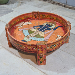Hand Painted Solid Wood Chakki Grinder Coffee Table 70X70X26 cm