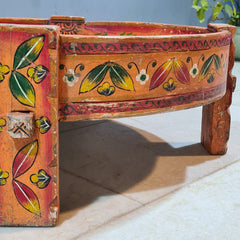 Hand Painted Solid Wood Chakki Grinder Coffee Table 70X70X26 cm