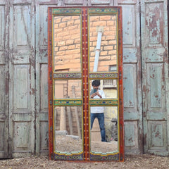 Indian Hand Painted Solid Wooden Mirror Door 89X5X185 cm
