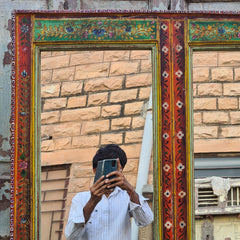 Indian Hand Painted Solid Wooden Mirror Door 89X5X185 cm