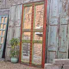 Indian Hand Painted Solid Wooden Mirror Door 89X5X185 cm