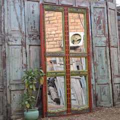 Indian Hand Painted Solid Wooden Mirror Door 89X5X185 cm