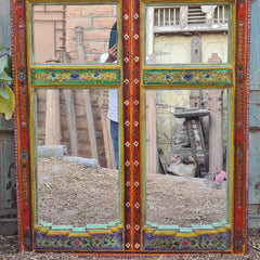 Indian Hand Painted Solid Wooden Mirror Door 89X5X185 cm