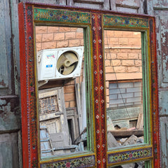 Indian Hand Painted Solid Wooden Mirror Door 89X5X185 cm