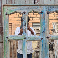 Indian Hand Painted Solid Wooden Mirror Door 78X6X158 cm