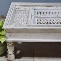 Hand Carved Vintage Door Style Solid Wood Coffee Table 129x73x45 Cm