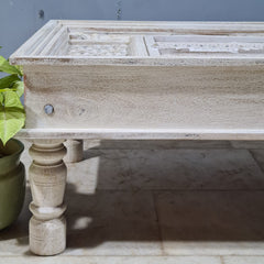 Hand Carved Vintage Door Style Solid Wood Coffee Table 129x73x45 Cm