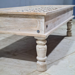 Hand Carved Vintage Door Style Brass Fitted Solid Wood Coffee Table 132X60X45 Cm