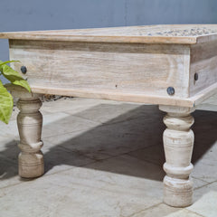 Hand Carved Vintage Door Style Brass Fitted Solid Wood Coffee Table 132X60X45 Cm