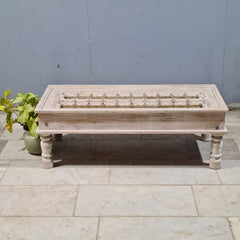 Hand Carved Vintage Door Style Brass Fitted Solid Wood Coffee Table 132X60X45 Cm