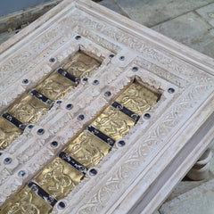 Hand Carved Vintage Door Style Brass Fitted Solid Wood Coffee Table 132X60X45 Cm