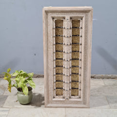 Hand Carved Vintage Door Style Brass Fitted Solid Wood Coffee Table 132X60X45 Cm