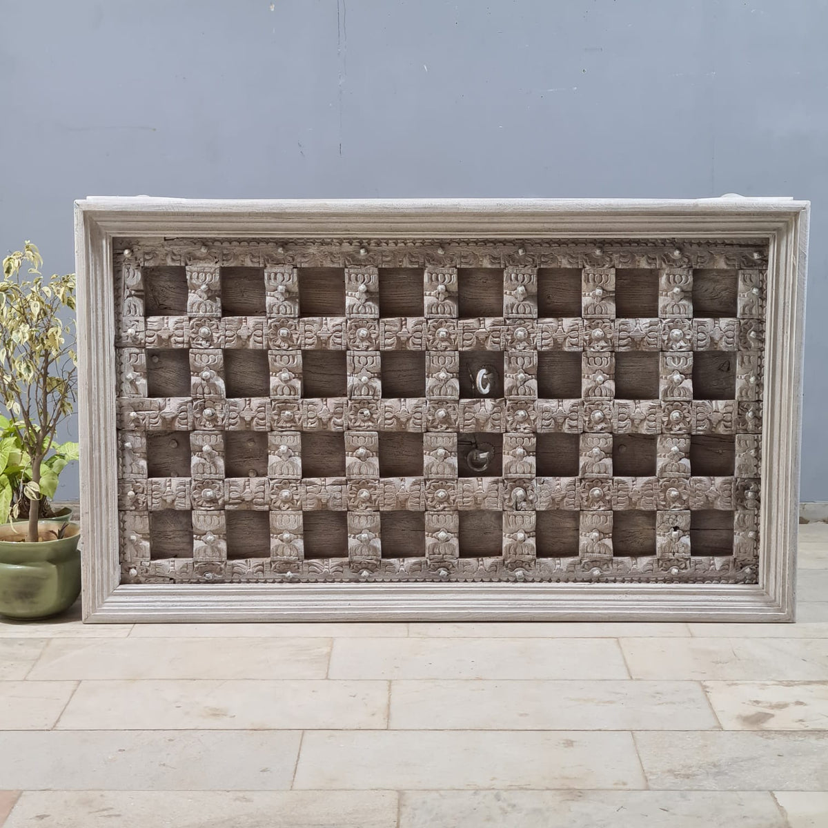Hand Carved Vintage Door Style Solid Wood Dining Table 193X113X80 Cm