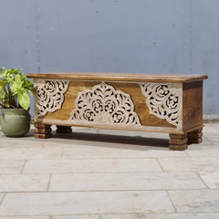 Indian Furniture Hand Carved Solid Wood Blanket Box 117X40X45 cm