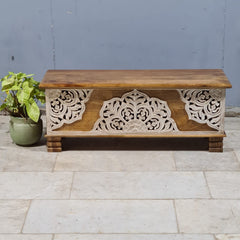 Indian Furniture Hand Carved Solid Wood Blanket Box 117X40X45 cm