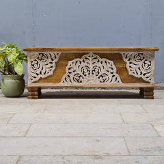 Indian Furniture Hand Carved Solid Wood Blanket Box 117X40X45 cm