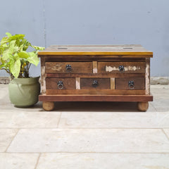 Hand Carved Solid Wood Storage Coffee Table 70X68X38 Cm