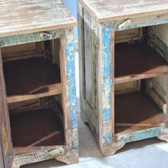 Indian Hand Carved Rustic Solid Wood Bedside Table (Set of 2) 38X35X65 cm
