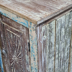 Indian Hand Carved Rustic Solid Wood Bedside Table (Set of 2) 38X35X65 cm