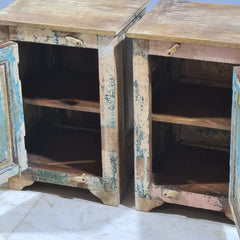 Indian Hand Carved Rustic Solid Wood Bedside Table (Set of 2) 44X34X63 cm