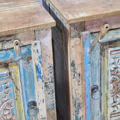 Indian Hand Carved Rustic Solid Wood Bedside Table (Set of 2) 44X34X63 cm