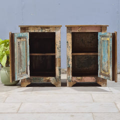 Indian Hand Carved Rustic Solid Wood Bedside Table (Set of 2) 44X34X63 cm
