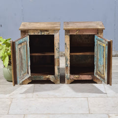 Indian Hand Carved Rustic Solid Wood Bedside Table (Set of 2) 44X34X63 cm