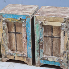 Indian Hand Carved Rustic Solid Wood Bedside Table (Set of 2) 38X34X65 cm