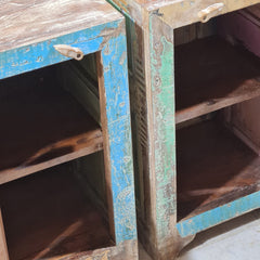 Indian Hand Carved Rustic Solid Wood Bedside Table (Set of 2) 38X34X65 cm