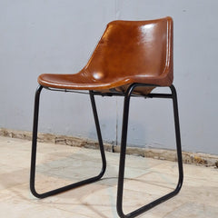Aged Leather Iron Dining Chair 45X45X80 Cm