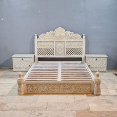 Indian Hand Carved Solid Wood Queen Bed