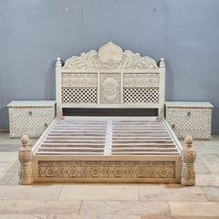 Indian Hand Carved Solid Wood Queen Bed