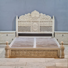 Indian Hand Carved Solid Wood Queen Bed