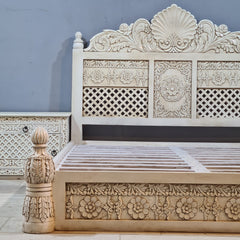 Indian Hand Carved Solid Wood Queen Bed