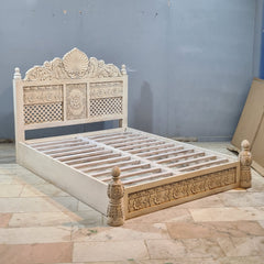 Indian Hand Carved Solid Wood Queen Bed
