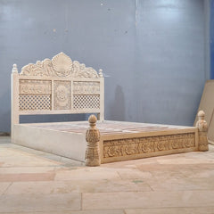 Indian Hand Carved Solid Wood Queen Bed