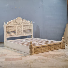 Indian Hand Carved Solid Wood Queen Bed